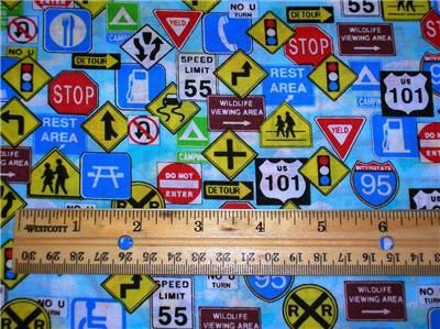New Traffic Stop Road Signs Street Light Fabric BTY  