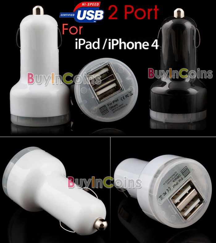 Dual 2 Port USB Car Charger for iPad iPhone 4G i Pod 2A  