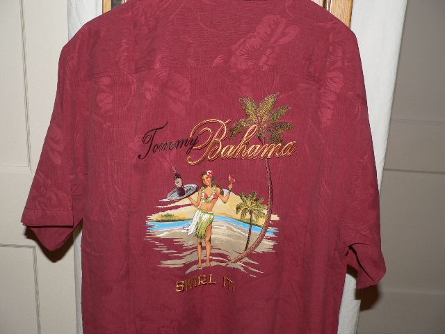 NEW TOMMY BAHAMA EMBROIDERED JUST SWIRL IT SILK CAMP SHIRT L  